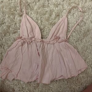 Pink Ruffled Spaghetti Strap Top- SUBDUED